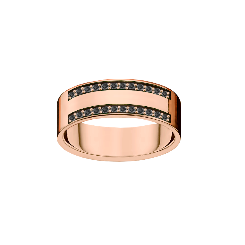 anel ouro rosa e diamantes negros
