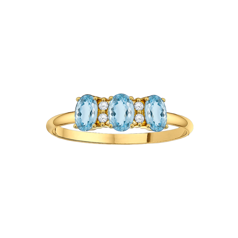 Anel Água Marinhas Ovais e Diamantes, Ouro Amarelo - MEDITERRANEA Oval