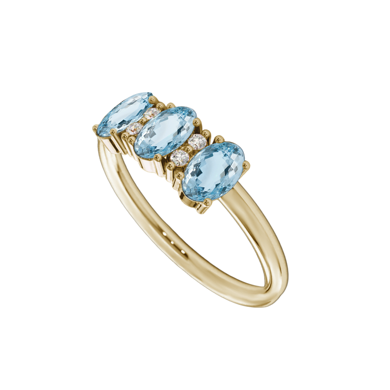 Anel Água Marinhas Ovais e Diamantes, Ouro Sephia® - MEDITERRANEA Oval