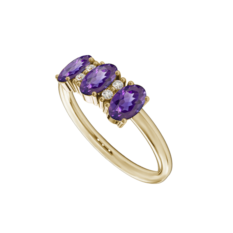 Anel Ametistas Ovais e Diamantes, Ouro Sephia® - MEDITERRANEA Oval