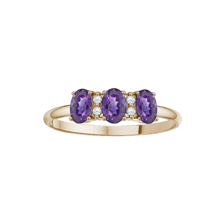 Anel Ametistas Ovais e Diamantes, Ouro Sephia® - MEDITERRANEA Oval