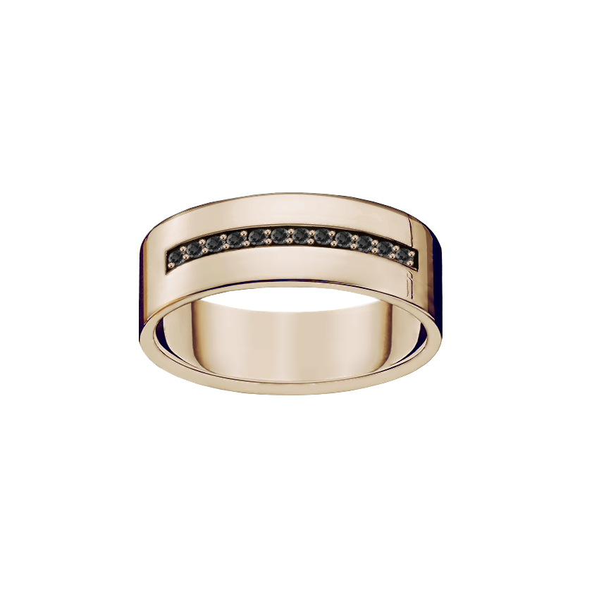 anel largo ouro champagne e diamantes negros