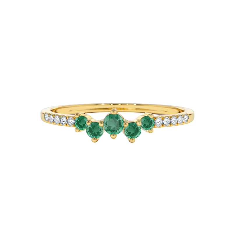 Anel de Esmeraldas e Diamantes, Ouro Amarelo - HEART BEAT Siders