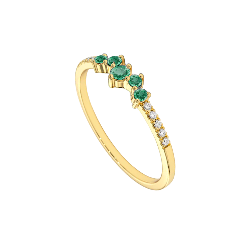 Anel de Esmeraldas e Diamantes, Ouro Amarelo - HEART BEAT Siders