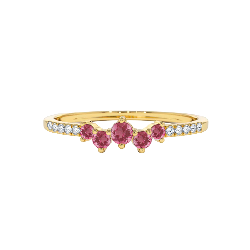 Anel de Rubis e Diamantes, Ouro Amarelo - HEART BEAT Siders