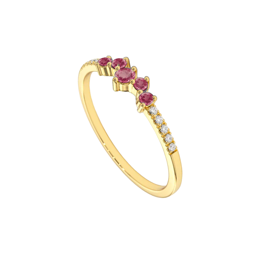 Anel de Rubis e Diamantes, Ouro Amarelo - HEART BEAT Siders