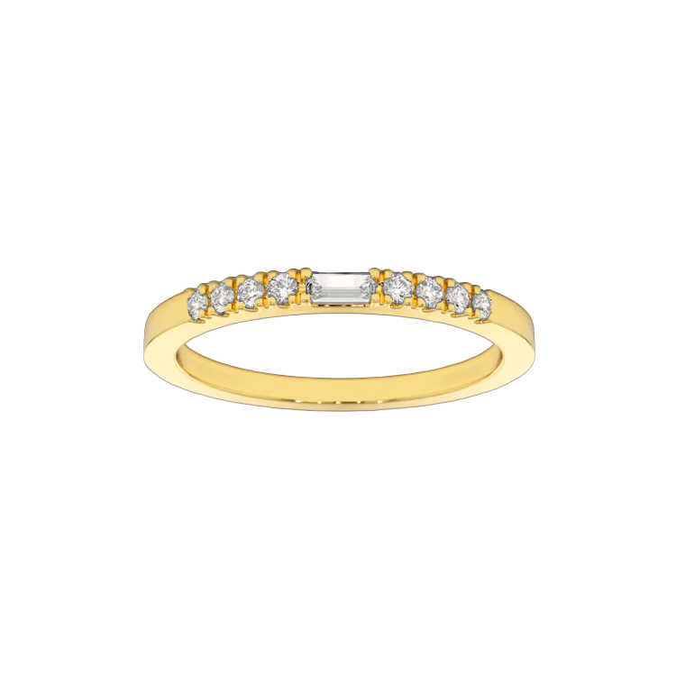 Anel Diamante Baguette e Diamantes, Ouro Amarelo - BAGUETTE