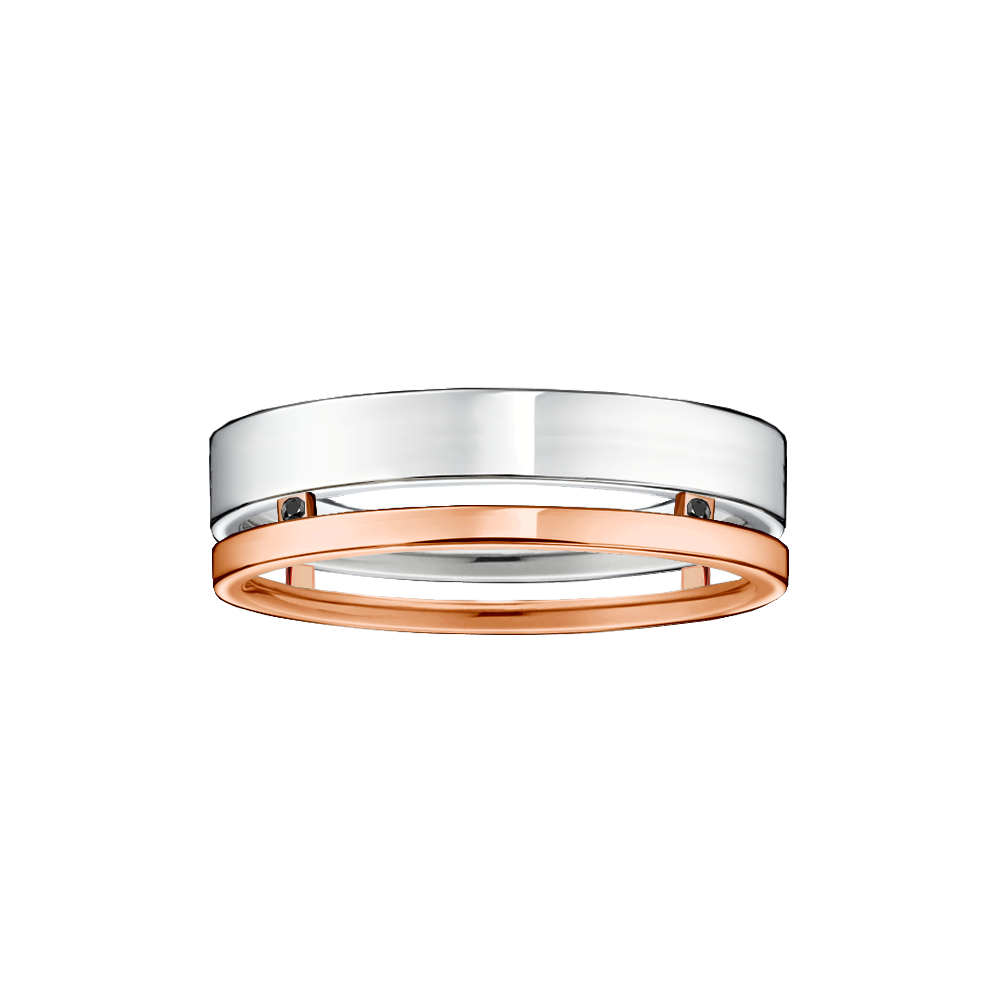 anel vazado ouro branco e rosa, anel diamantes negros FAVORITO
