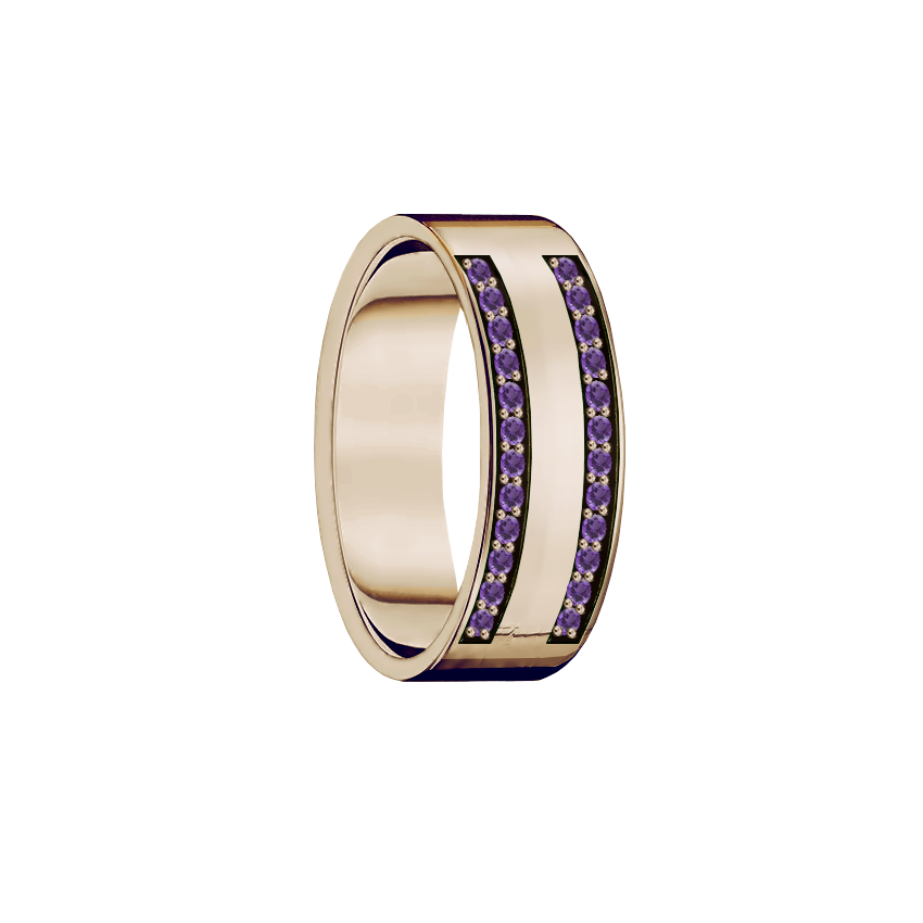 anel reto ouro champanhe com ametistas roxas 6,0 mm