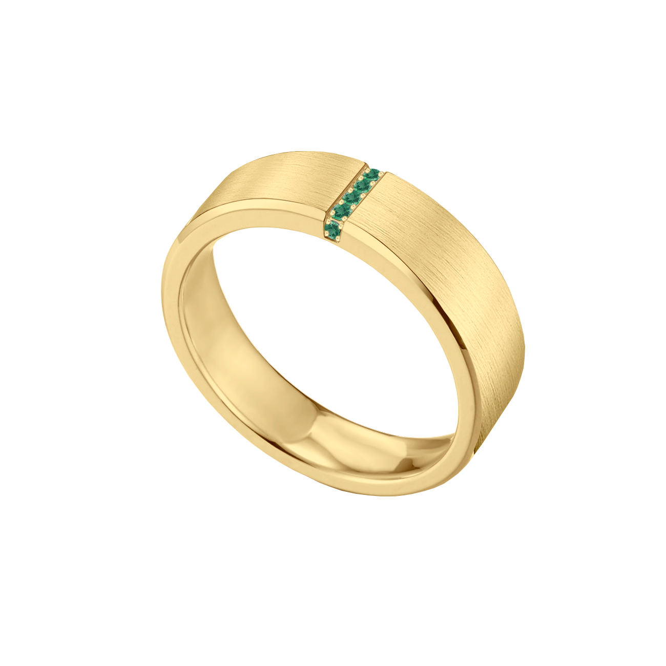 Anel Largo Ouro Amarelo com Esmeraldas Verdes - MYRA