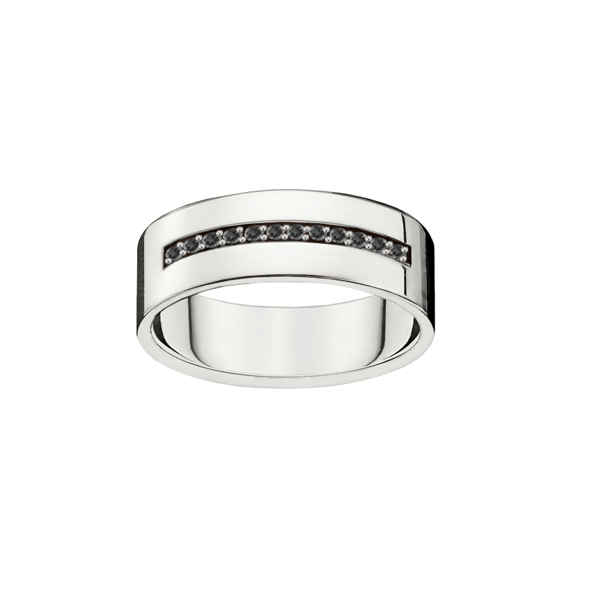 anel reto ouro branco e diamantes negros