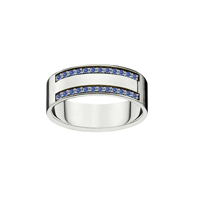 Anel Ouro Branco e Safiras - SYÁ 6,0 mm