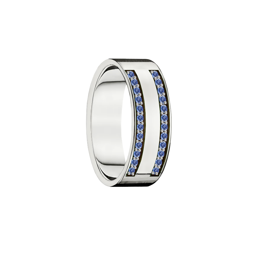 Anel Ouro Branco e Safiras - SYÁ 6,0 mm