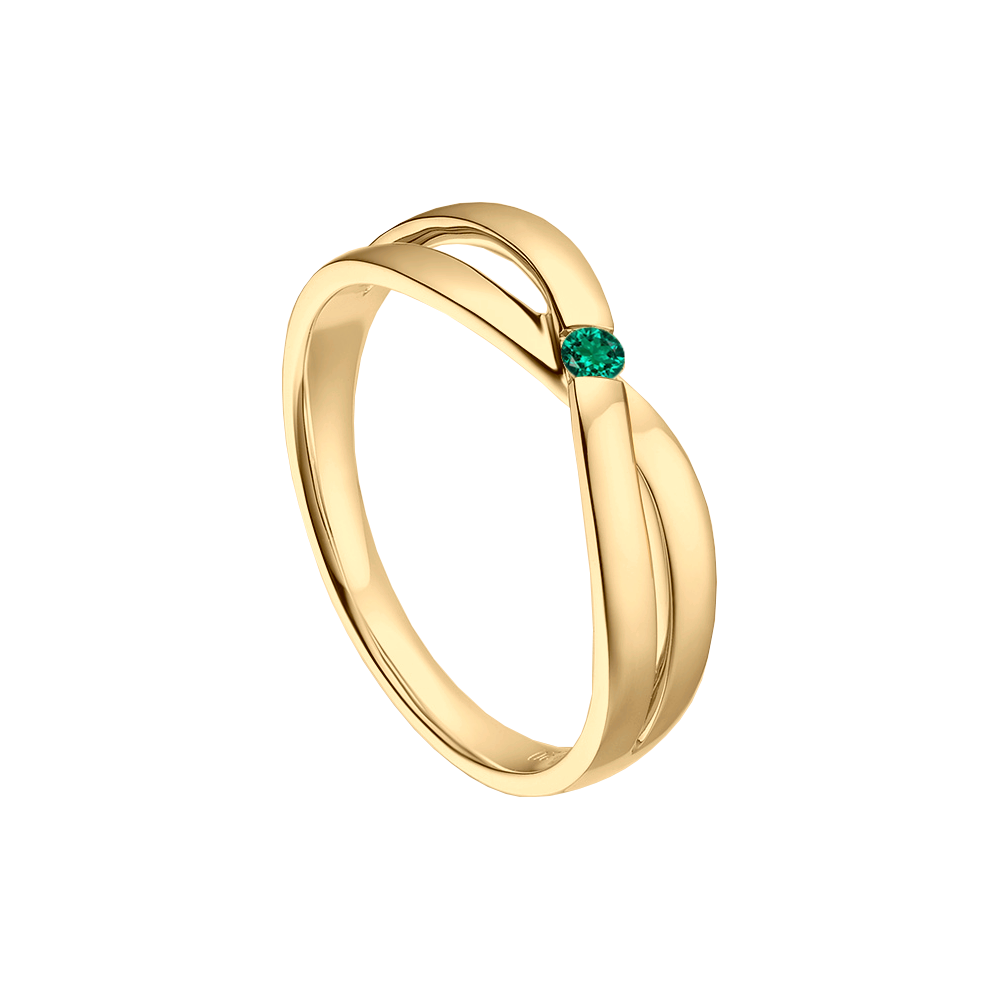 anel infinito ouro amarelo 18k e esmeralda central