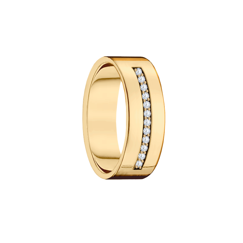 anel largo reto ouro amarelo, com diamantes