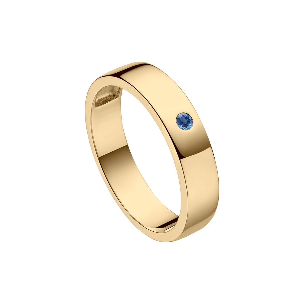 anel reto ouro amarelo com 1 safira 3,5 mm