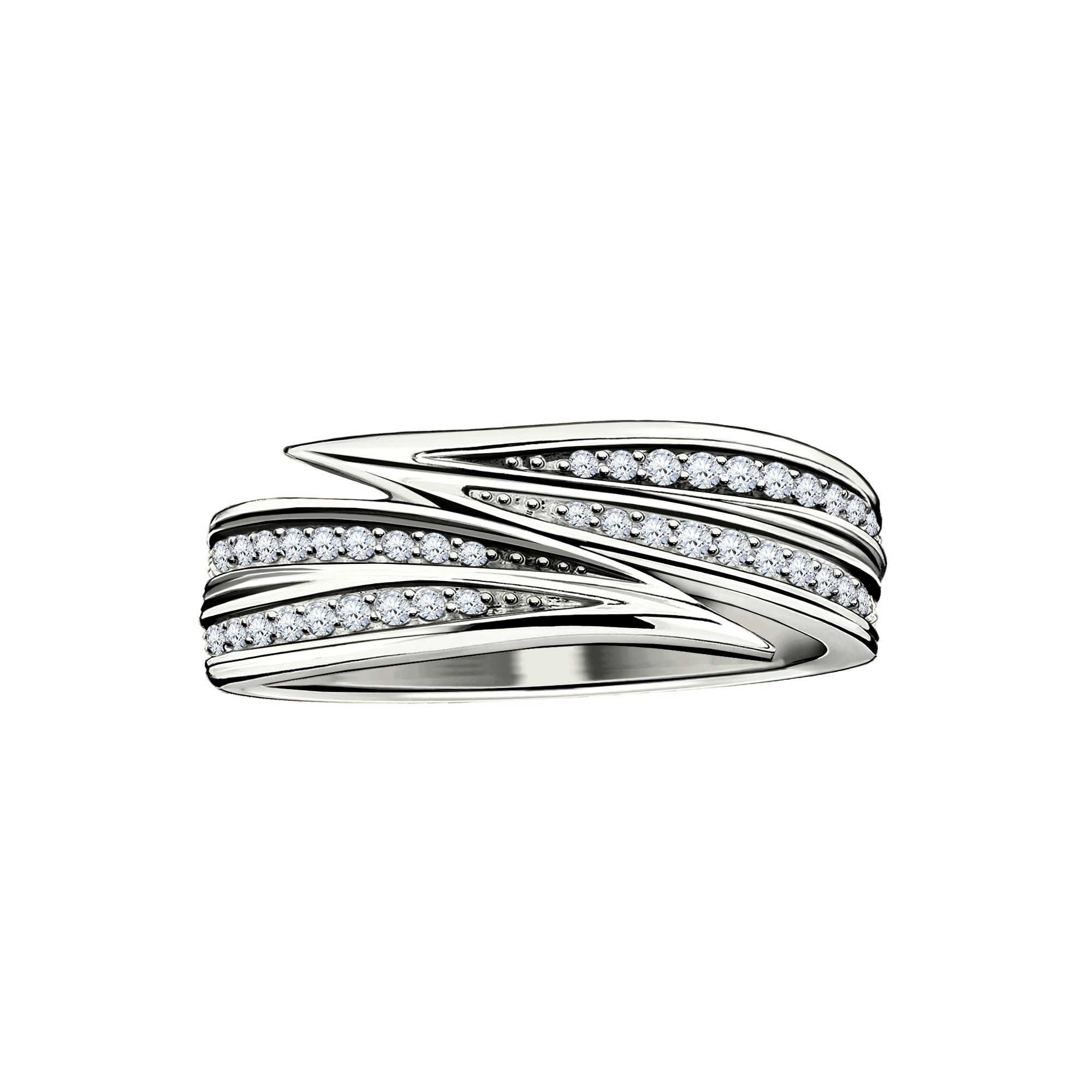 anel ouro branco diamantes motivo folha largo