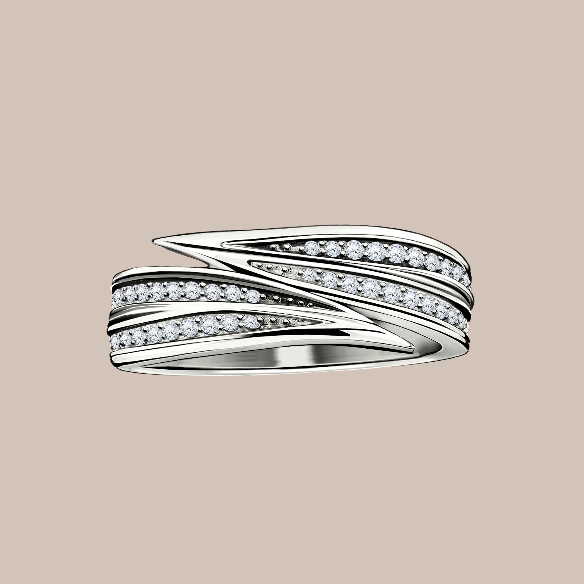 anel folhas ouro branco com diamantes
