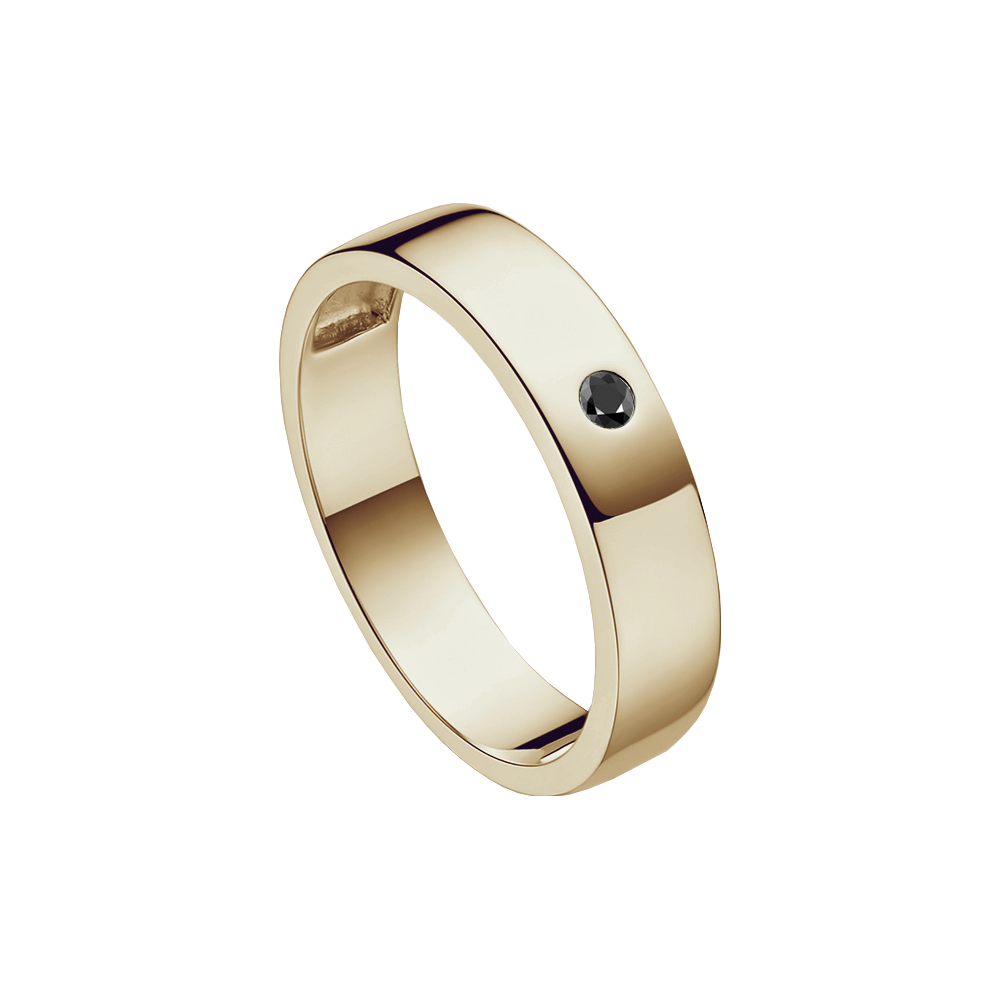 anel reto ouro champagne com 1 diamante negro