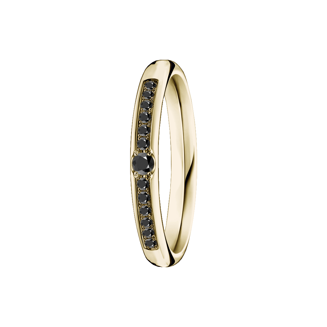 anel abaulado ouro champanhe e diamantes negros