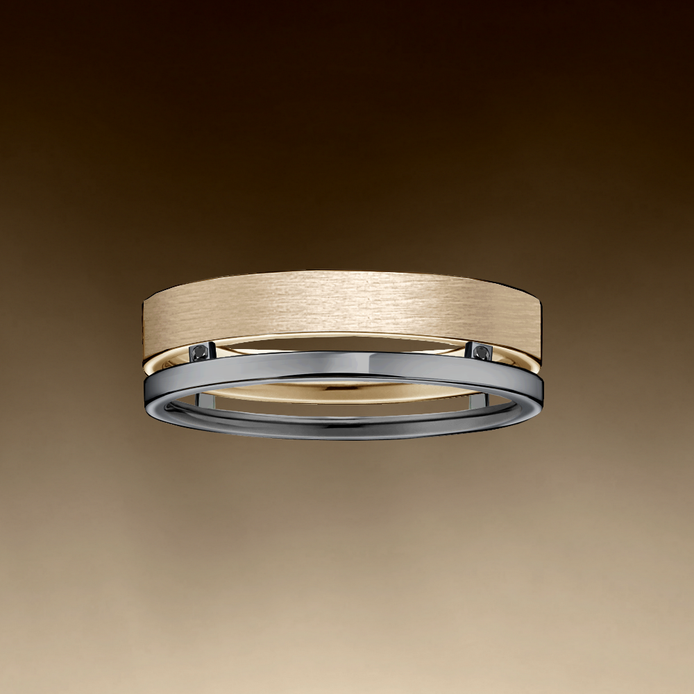 Anel Ouro Sephia® (Fosco) e Ouro Negro Paladinado com Diamantes Negros - DYPLO L