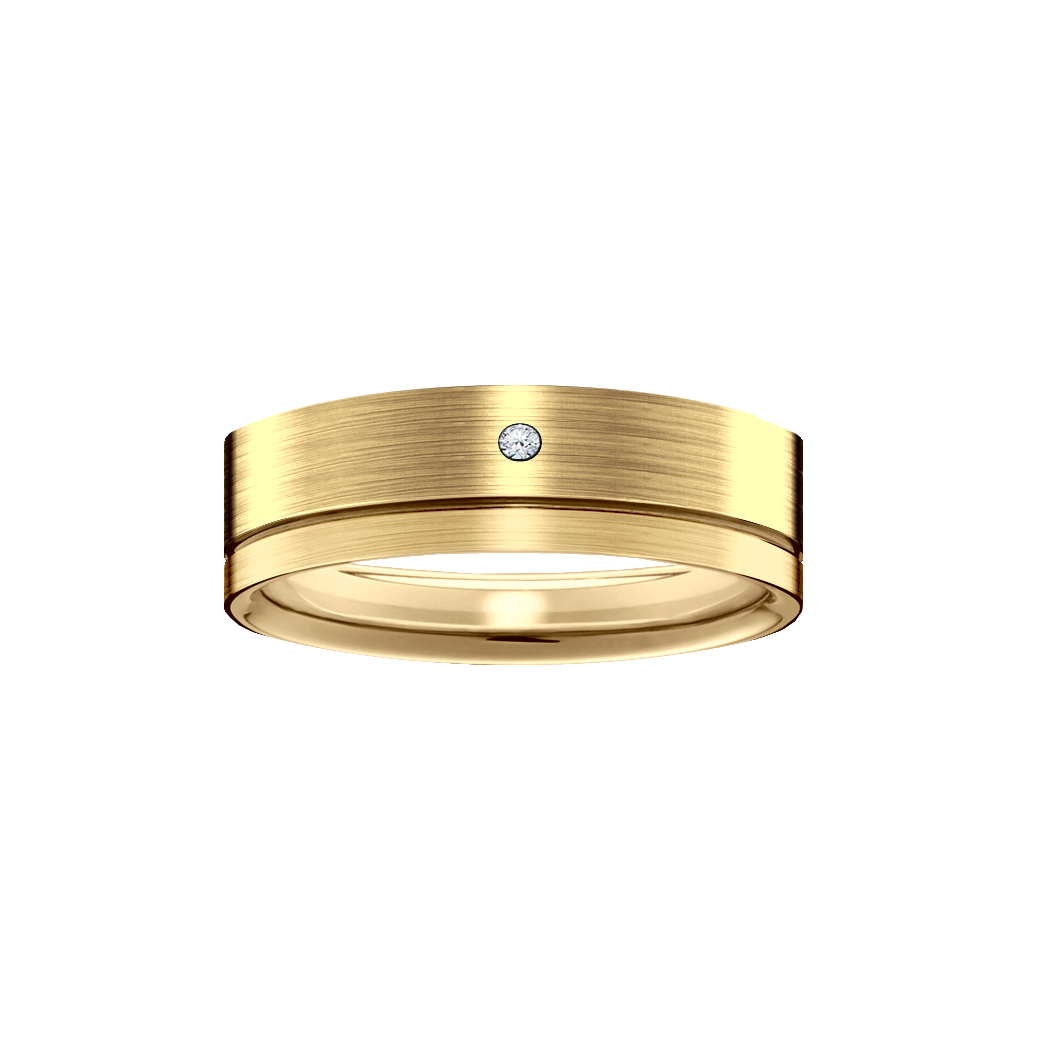 anel ouro amarelo com friso e 1 diamante