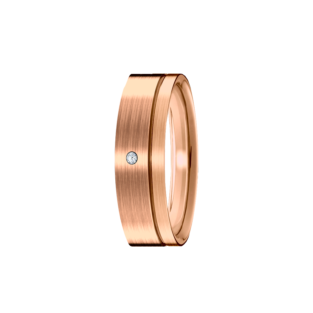 Anel Ouro Rosa (Fosco-Acetinada) e 1 Diamante - QUEST 5,5 mm