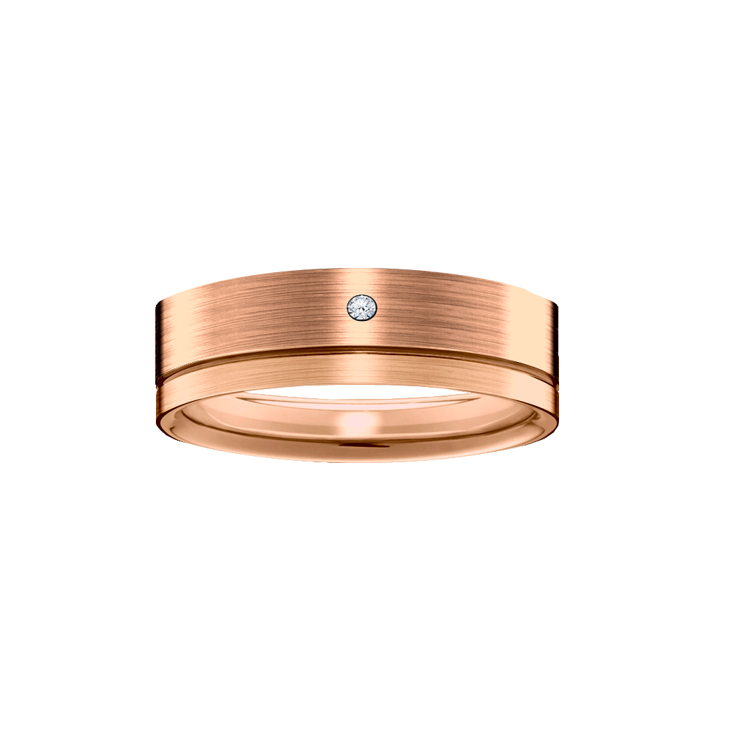 Anel Ouro Rosa (Fosco-Acetinada) e 1 Diamante - QUEST 5,5 mm