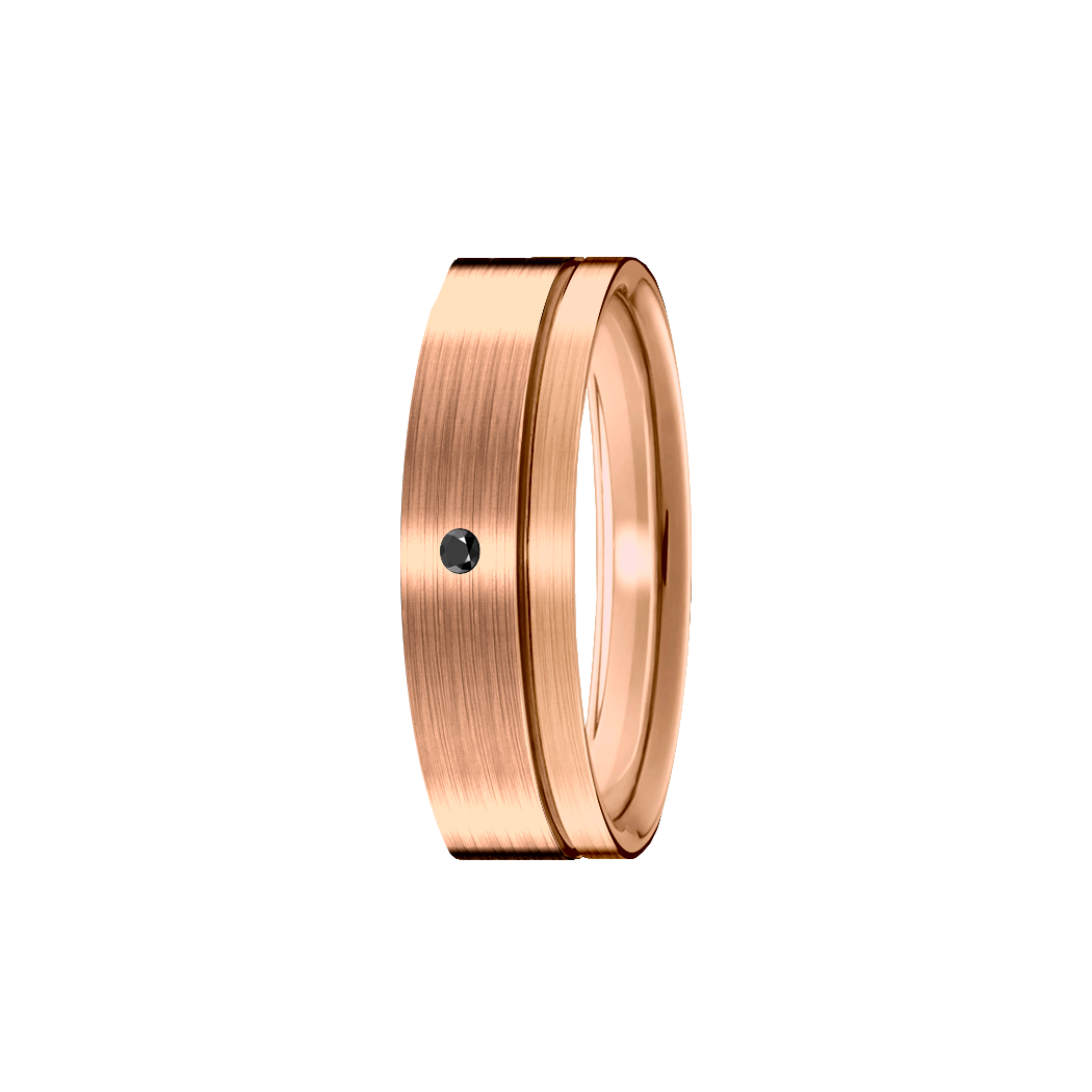 Anel Ouro Rosa (Fosco-Acetinada) e 1 Diamante Negro - QUEST 5,5 mm