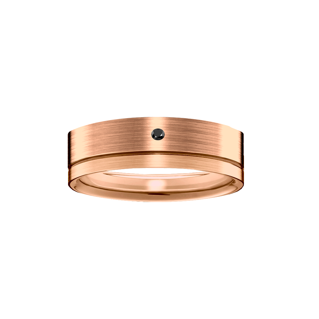 Anel Ouro Rosa (Fosco-Acetinada) e 1 Diamante Negro - QUEST 5,5 mm