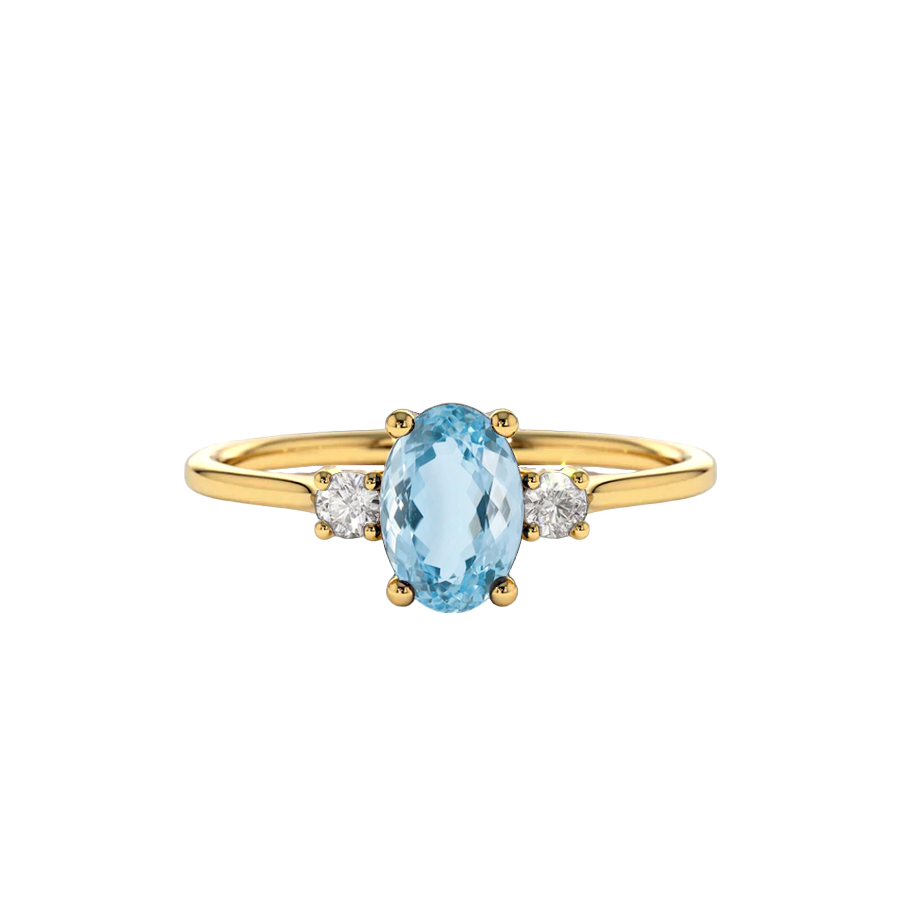 anel agua marinha oval, ouro 18k