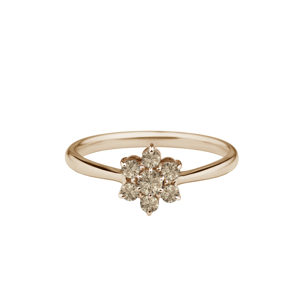 Anel Solitário Chuveiro de Diamantes Cognac, Ouro Sephia® - POSY L