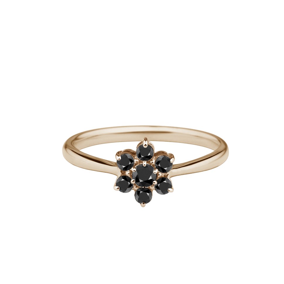 Anel Solitário Chuveiro de Diamantes Negros, Ouro Sephia® - POSY L