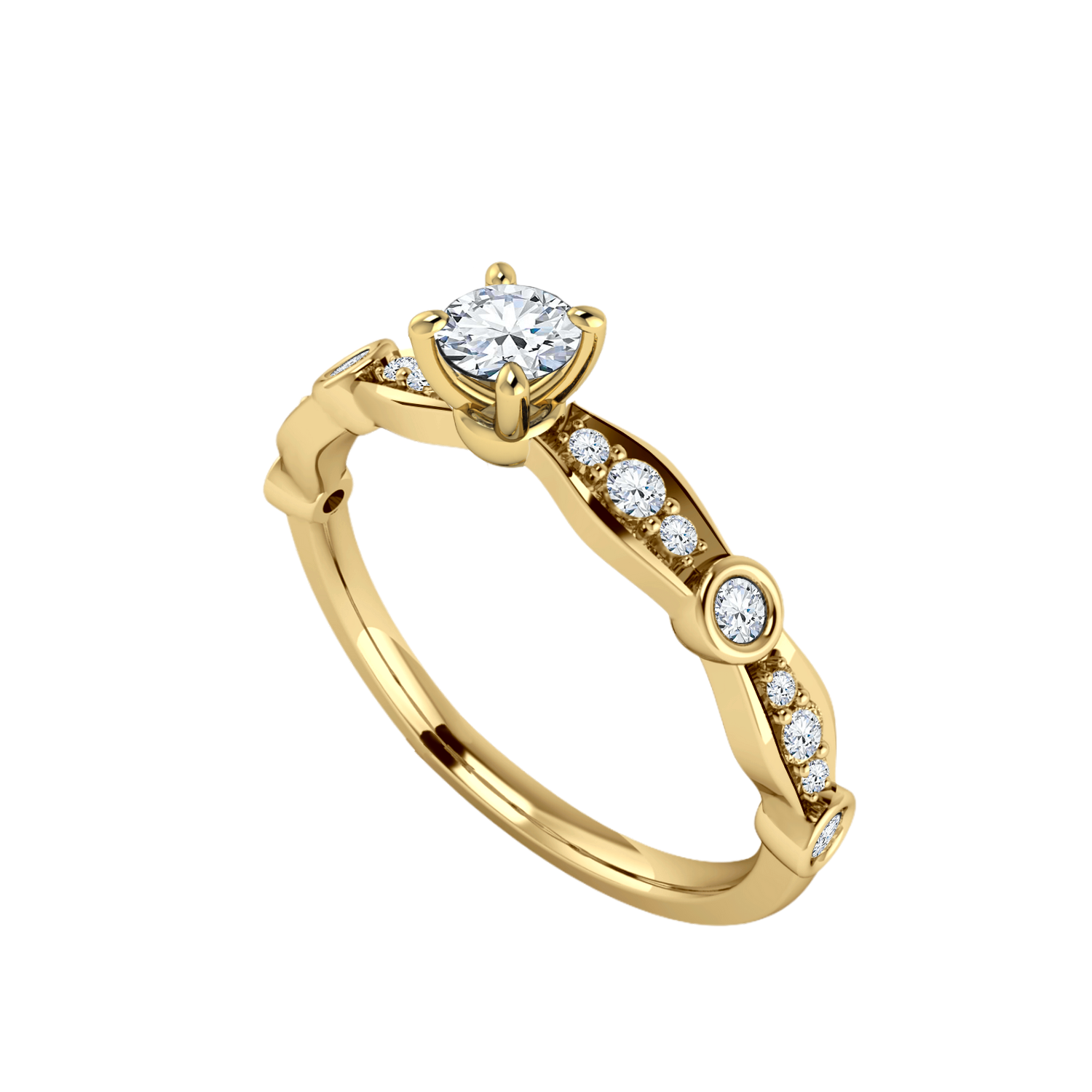 anel solitario noivado ouro amarelo e diamantes