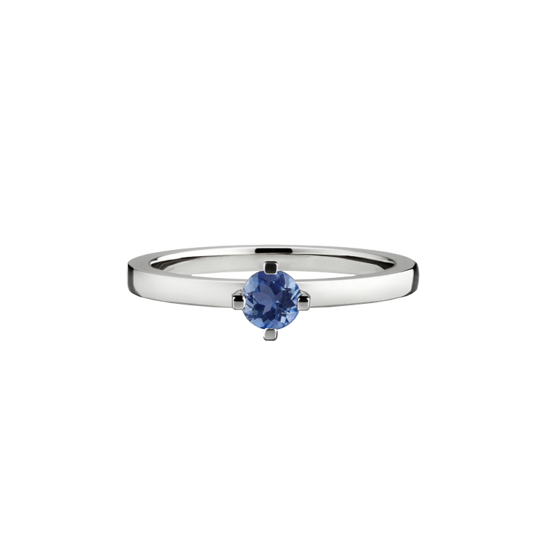 anel solitario safira ouro branco 4 garras
