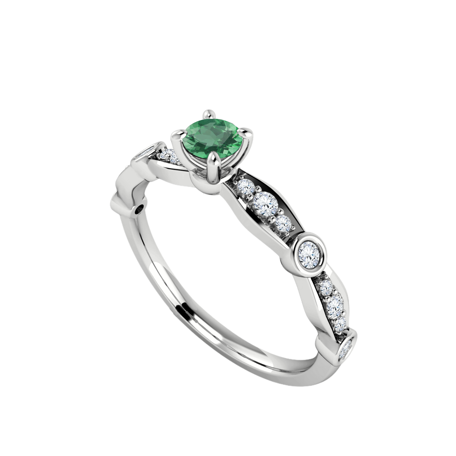 anel solitario ouro branco de esmeralda e diamantes