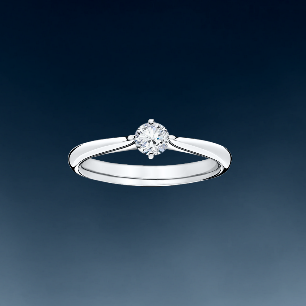 anel solitario ouro branco, diamante 15 pontos