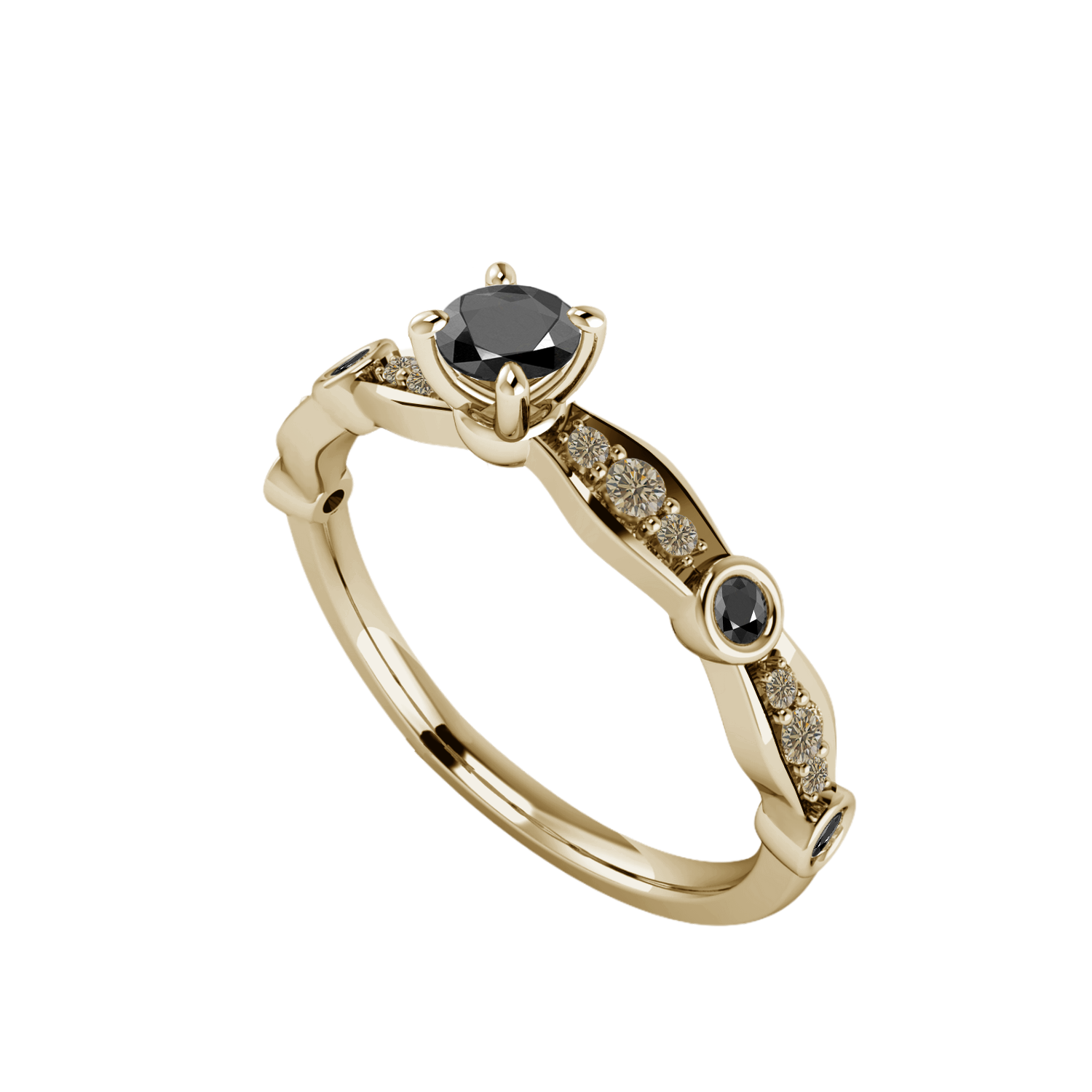 anel solitario ouro champanhe, ouro nobre