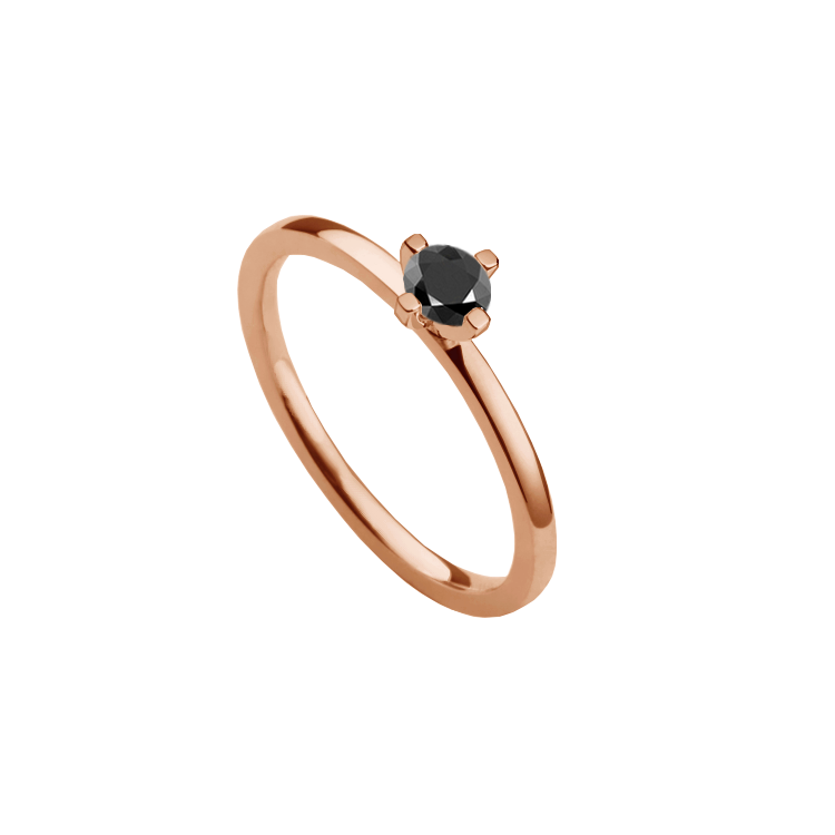 anel solitario ouro rosa diamante negro MAEAK