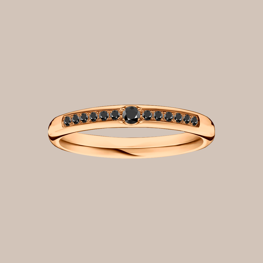 Anel Abaulado de Ouro Rosa e Diamantes Negros - WISH