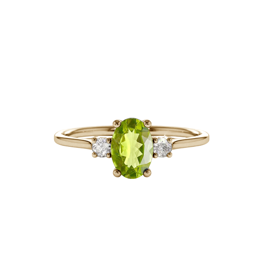 anel peridoto oval verde, ouro champanhe
