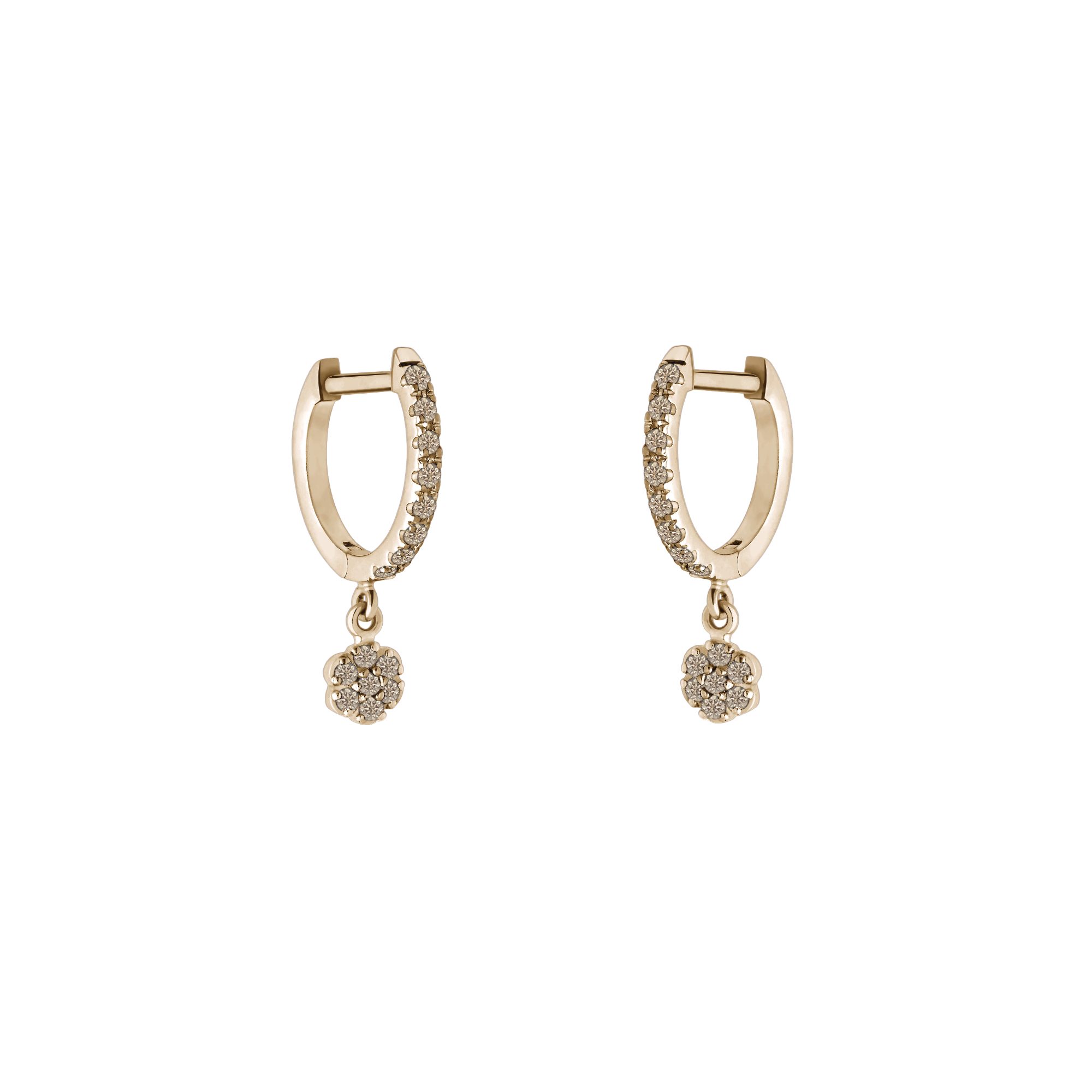 Brinco Argolas com Diamantes Cognac e Pingentes Florzinha, Ouro Sephia® - LUDI Argolas