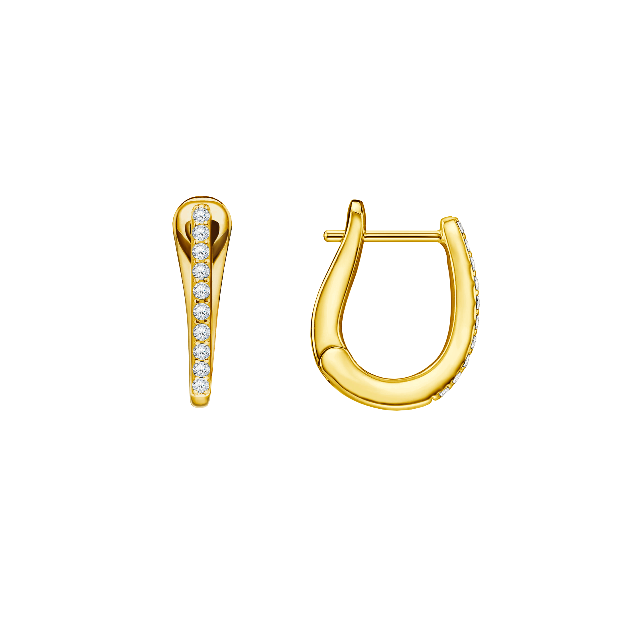 brinco argola ouro amarelo e diamante levemente curva