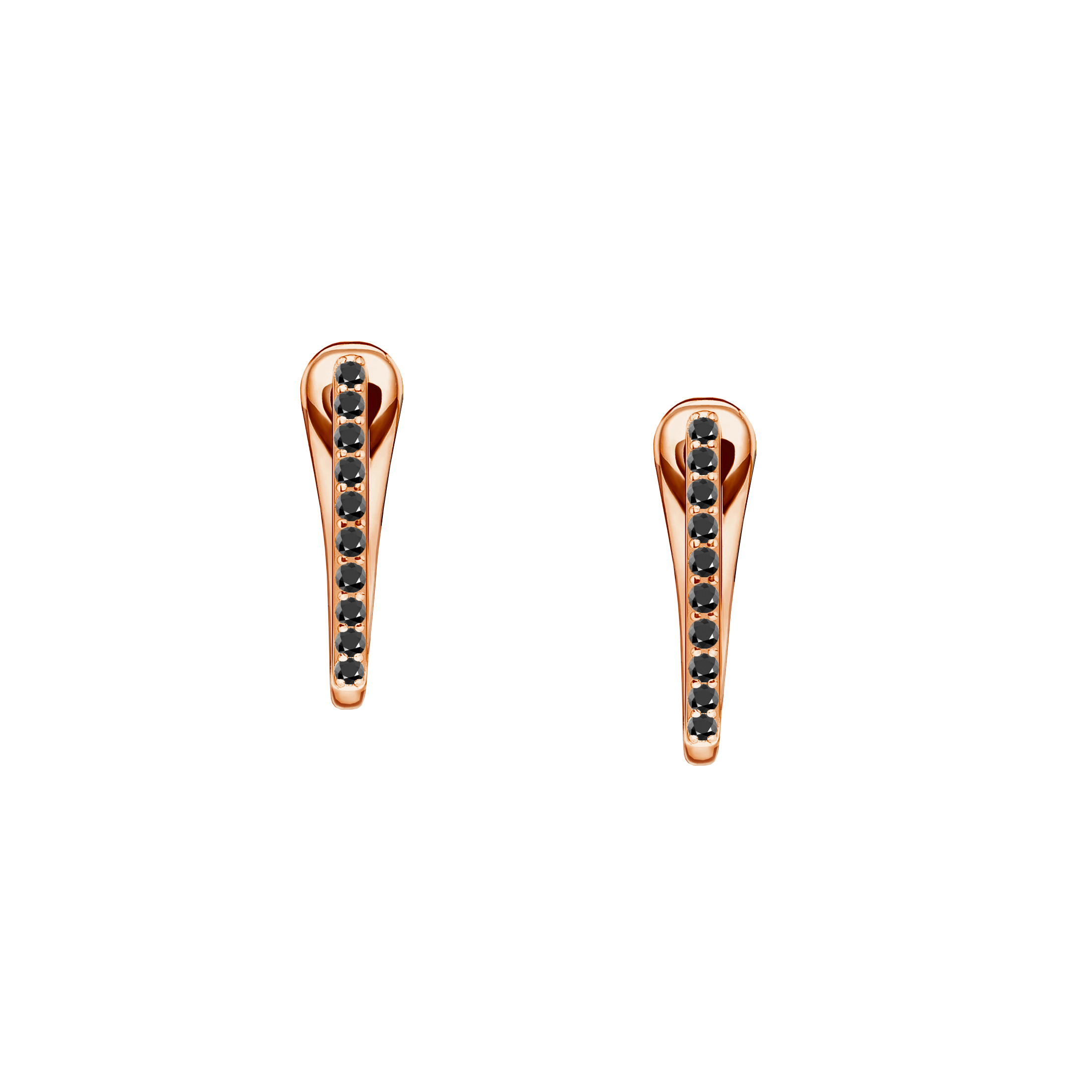 brinco argola fina, ouro rosa e diamantes negros