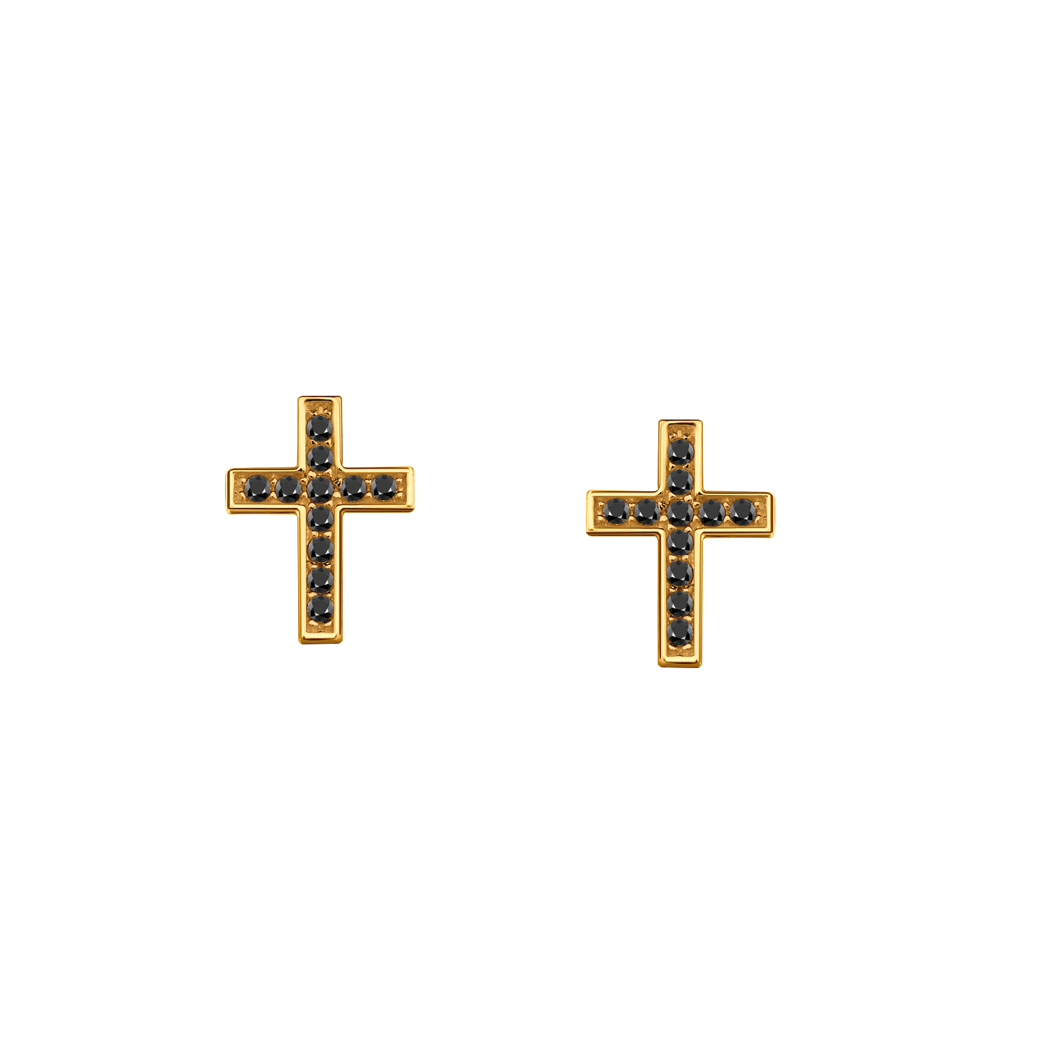 brinco cruz ouro amarelo e diamantes negros