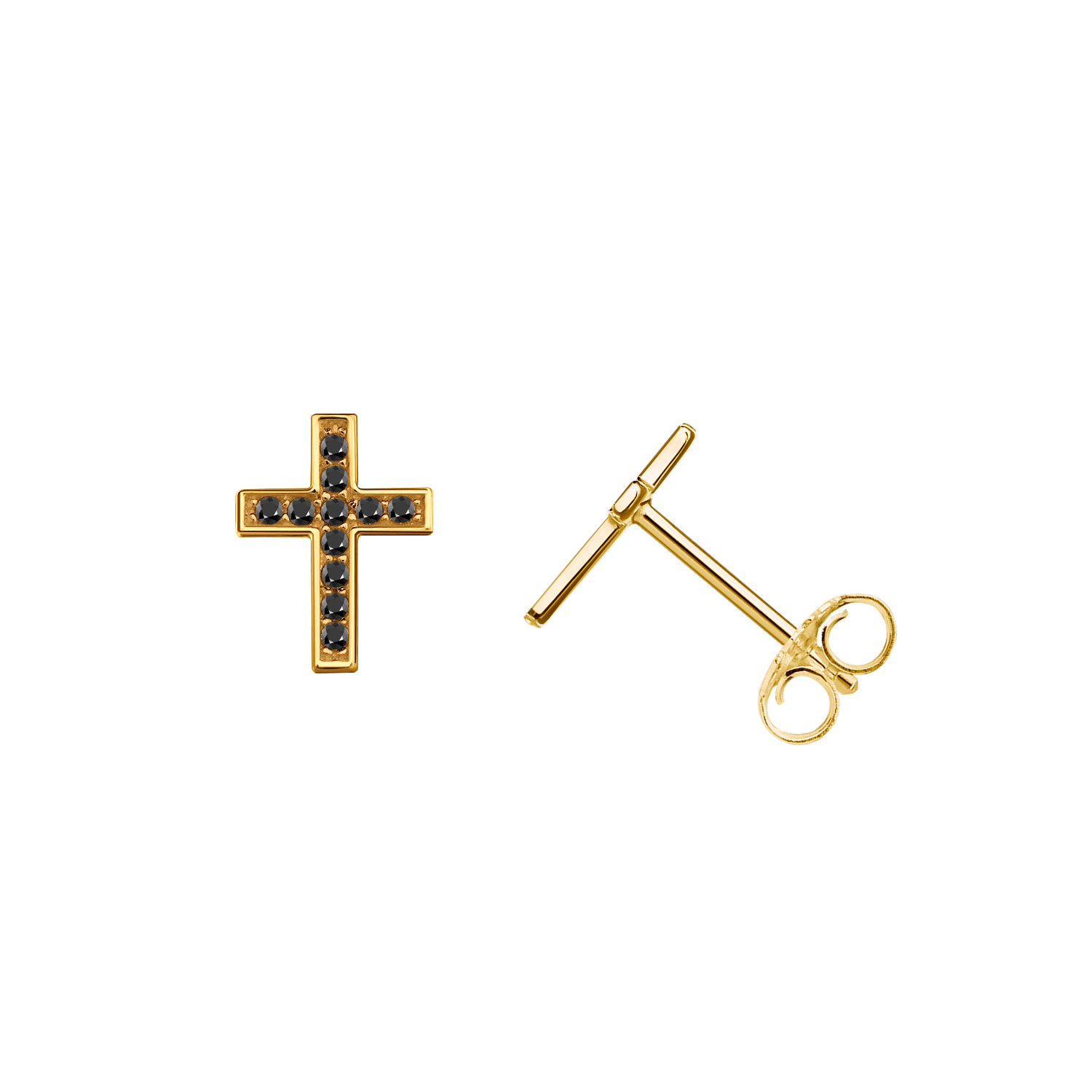 brinco cruz ouro amarelo e diamantes negros