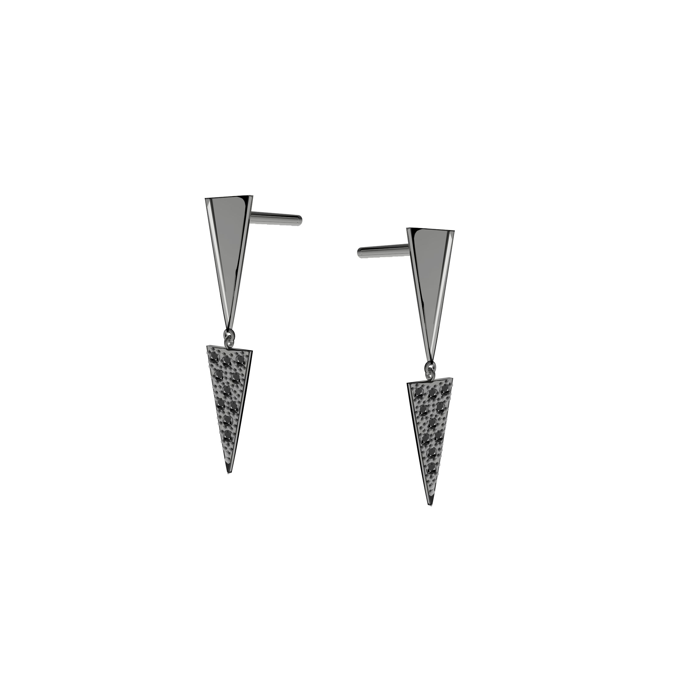 Brinco Triângulos de Ouro Negro Paladinado com Diamantes Negros - AUSTRALLIS