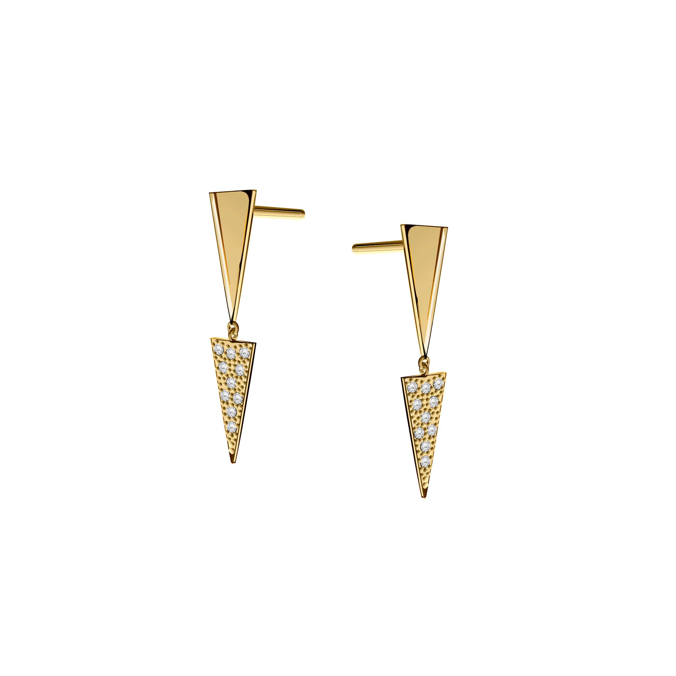 brinco triangulos, ouro amarelo com diamantes