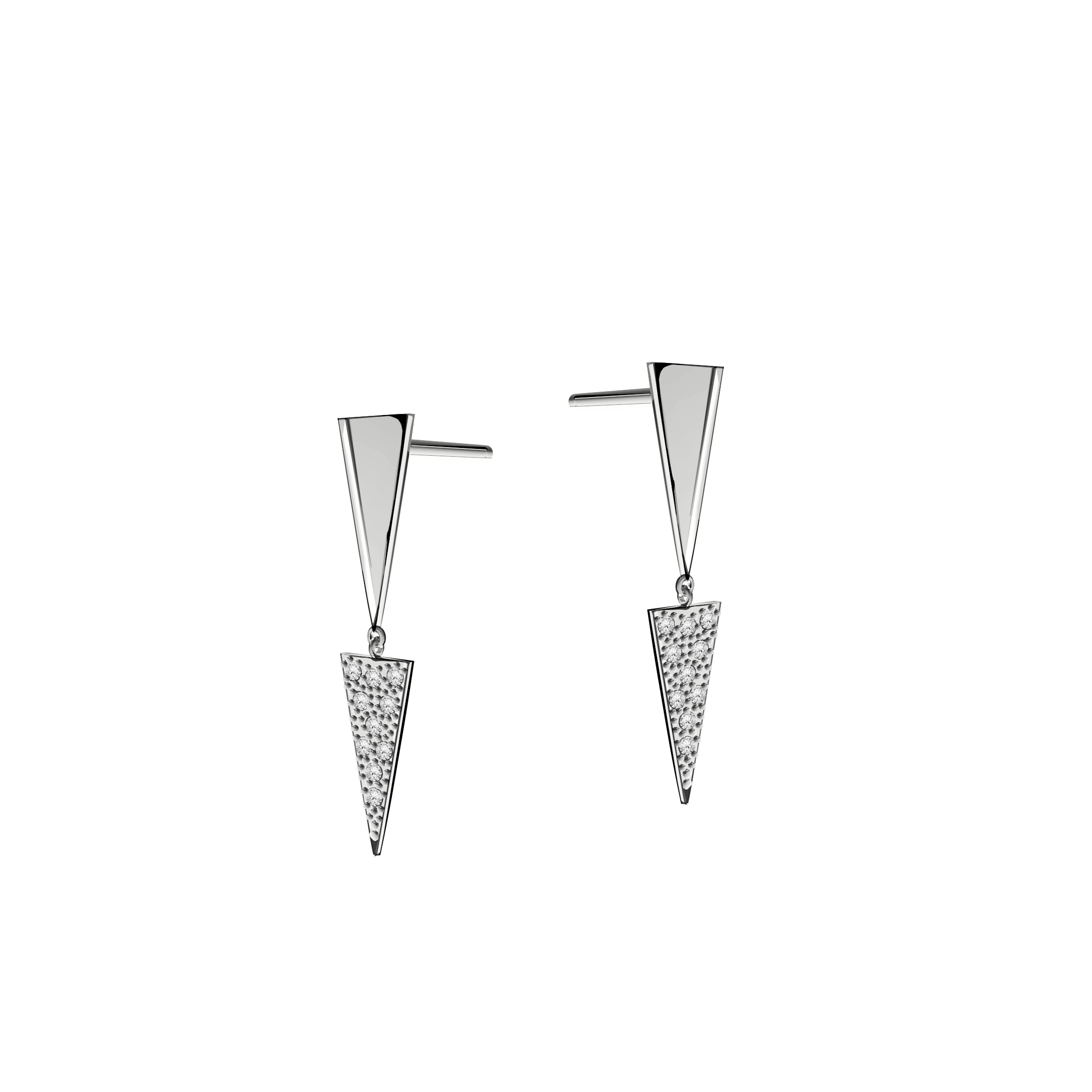 brinco com diamantes em ouro branco, triangulos