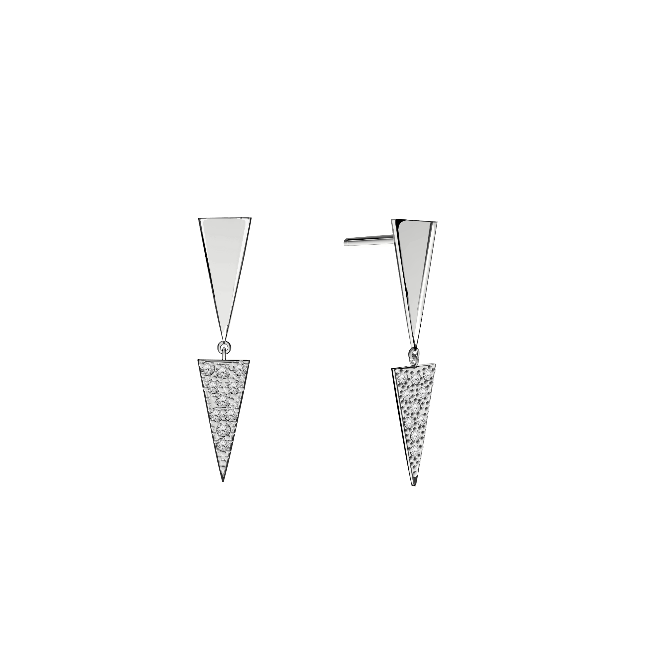 brinco triangulos em ouro branco e diamantes
